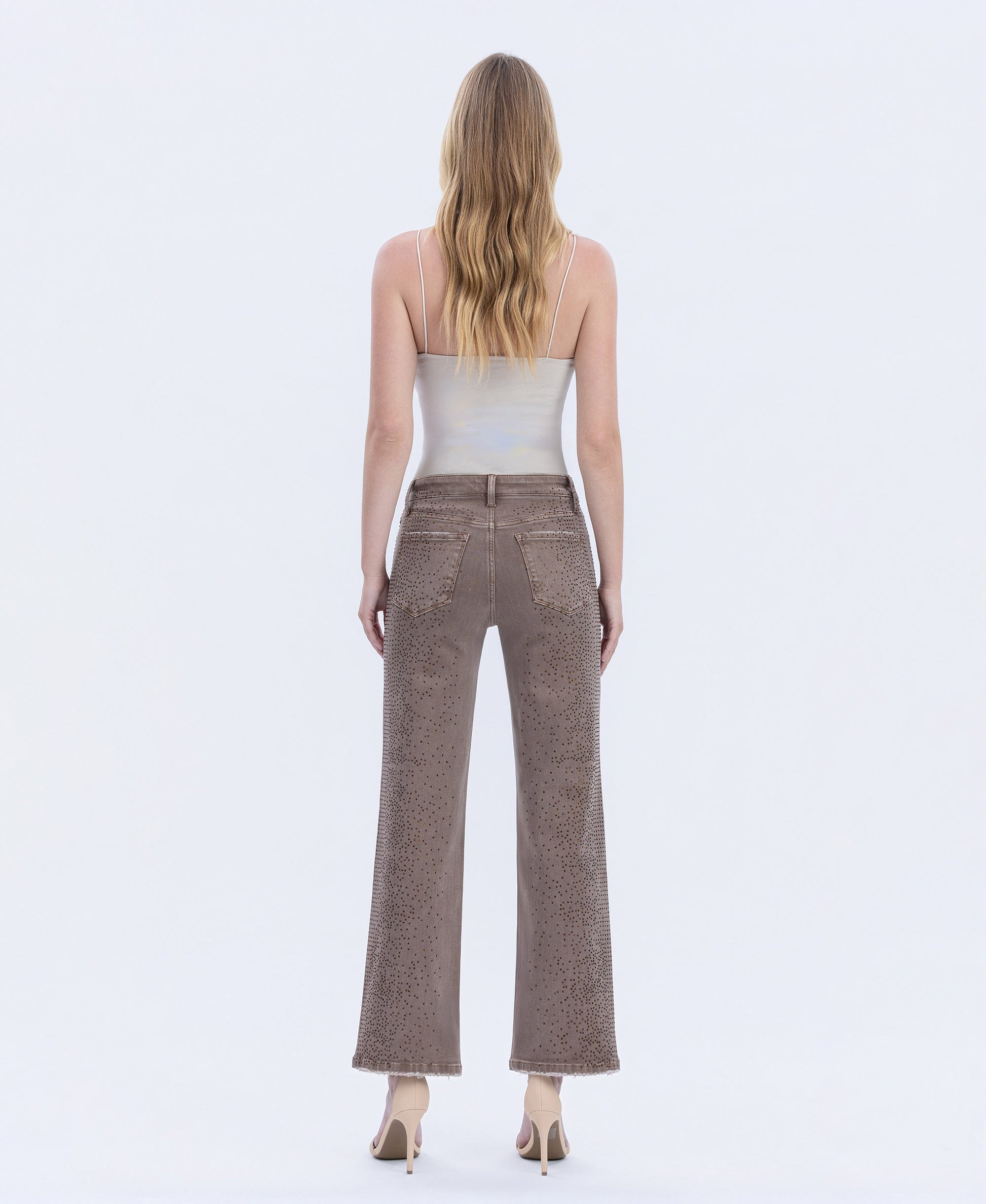 Back product images of Fudge - High Rise Rhinestone Embellished Slim Wide Leg Jeans