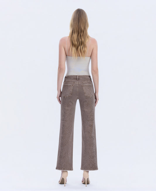 Back product images of Fudge - High Rise Rhinestone Embellished Slim Wide Leg Jeans