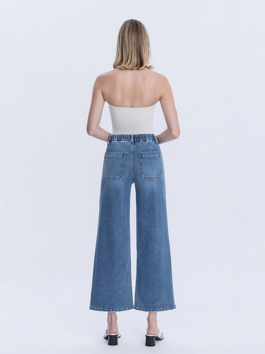 Back product images of Serendipity Light - High Rise Elastic Waistband Ankle Baggy Wide Leg Jeans