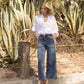 EDITOIRAL IMAGE OF Serendipity Light - High Rise Elastic Waistband Ankle Baggy Wide Leg Jeans