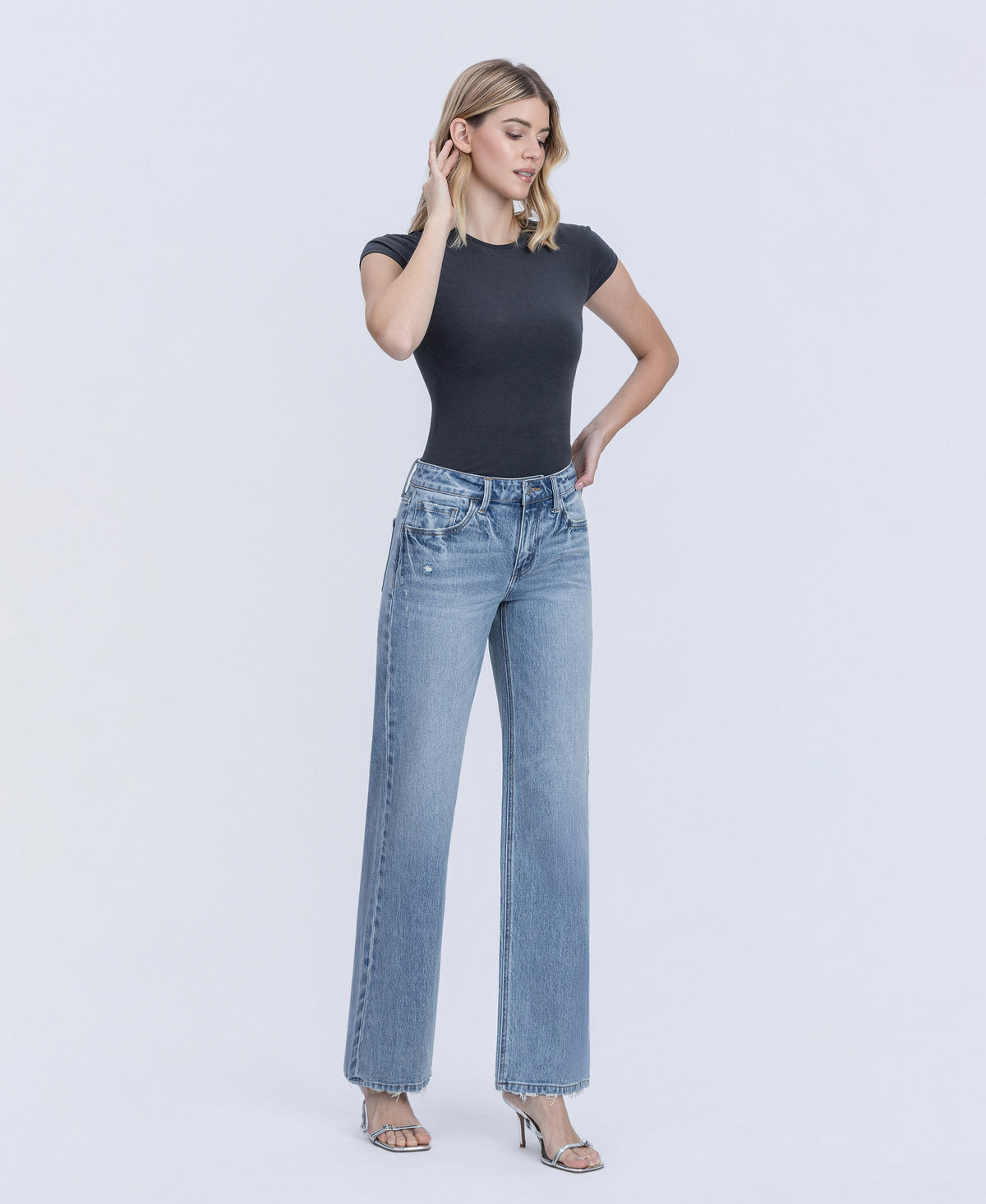 Right 45 degrees product image of Resplendent Wave - Mid Rise Slim Wide Leg Jeans