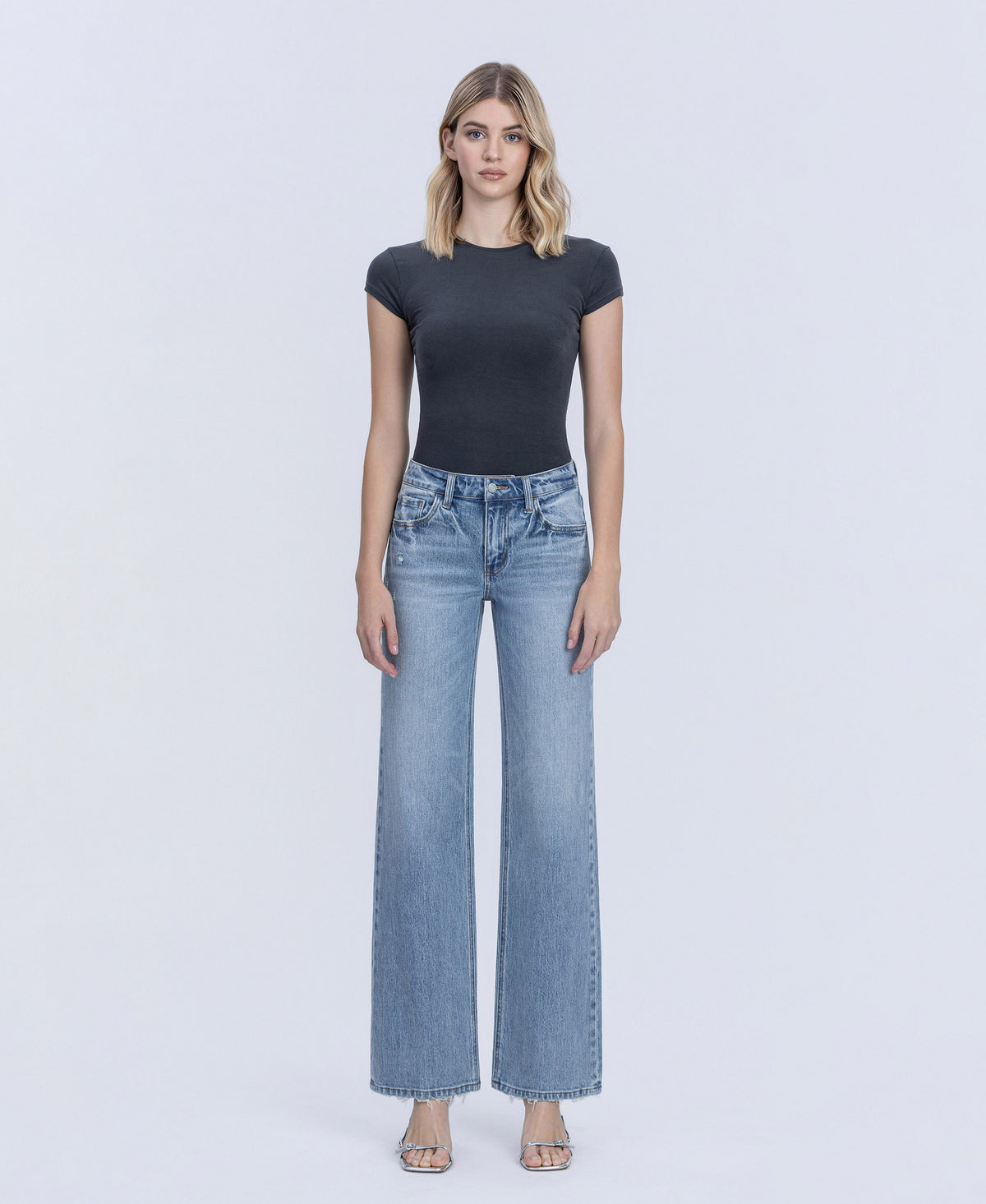 Front product images of Resplendent Wave - Mid Rise Slim Wide Leg Jeans