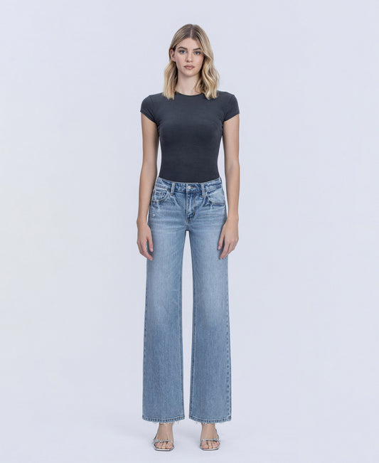 Front product images of Resplendent Wave - Mid Rise Slim Wide Leg Jeans