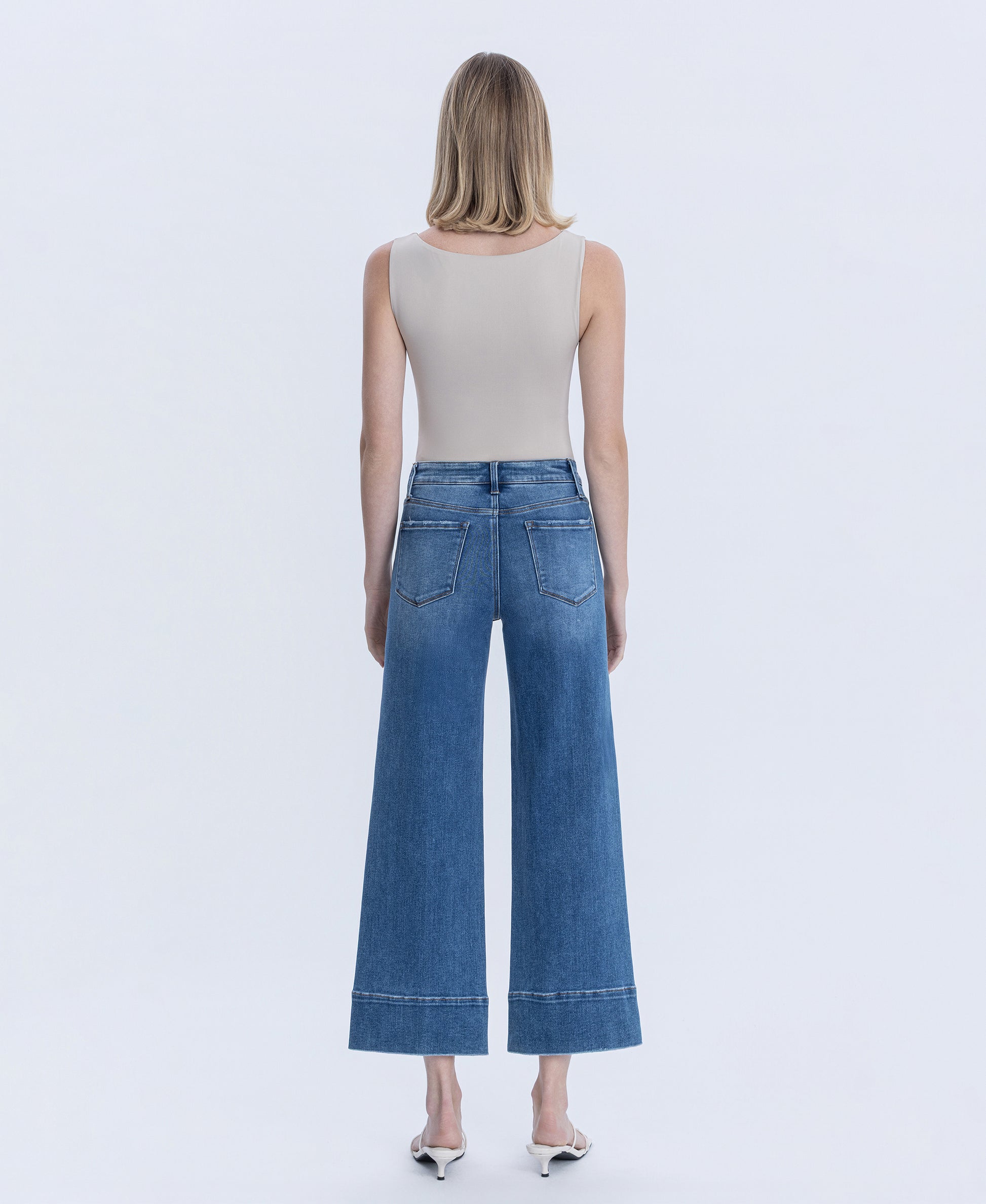 Back product images of Golden Aura - High Rise Trouser Hem Pin Tuck Ankle Wide Leg Jeans
