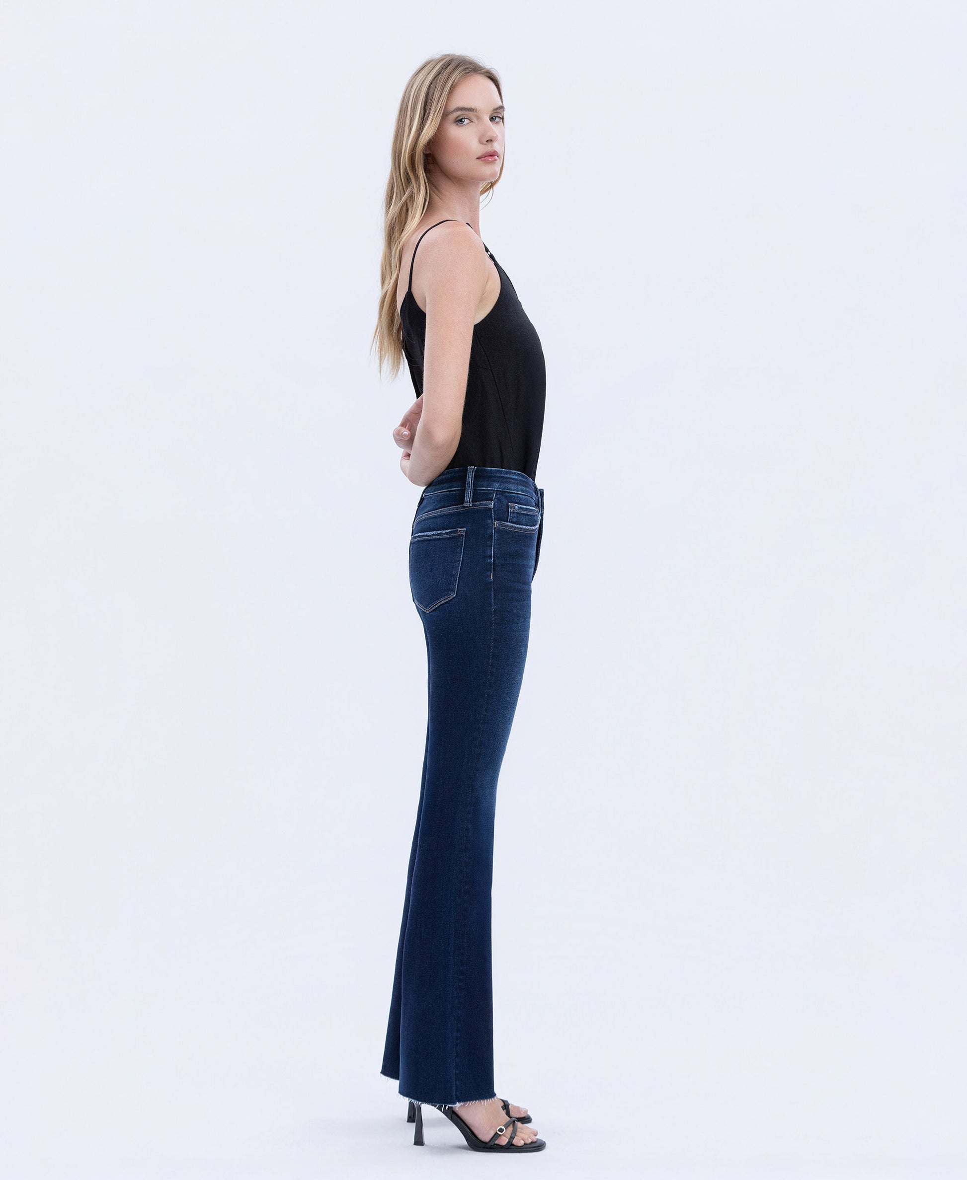 Right side product images of Uplifted Gleam - High Rise Seamless WB Raw Hem Bootcut Jeans