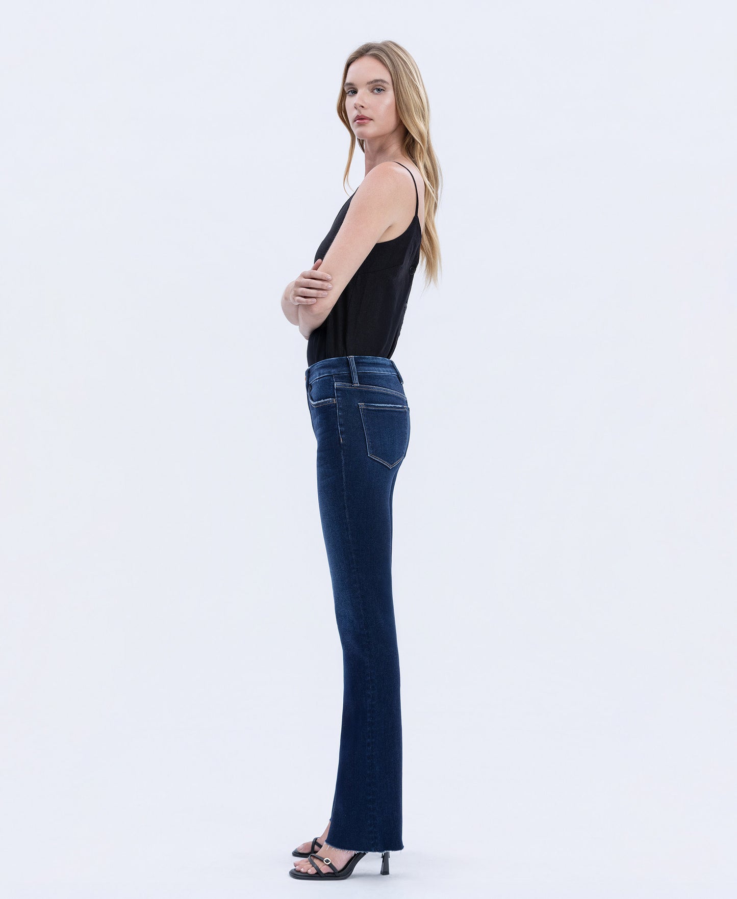 Left side product images of Uplifted Gleam - High Rise Seamless WB Raw Hem Bootcut Jeans