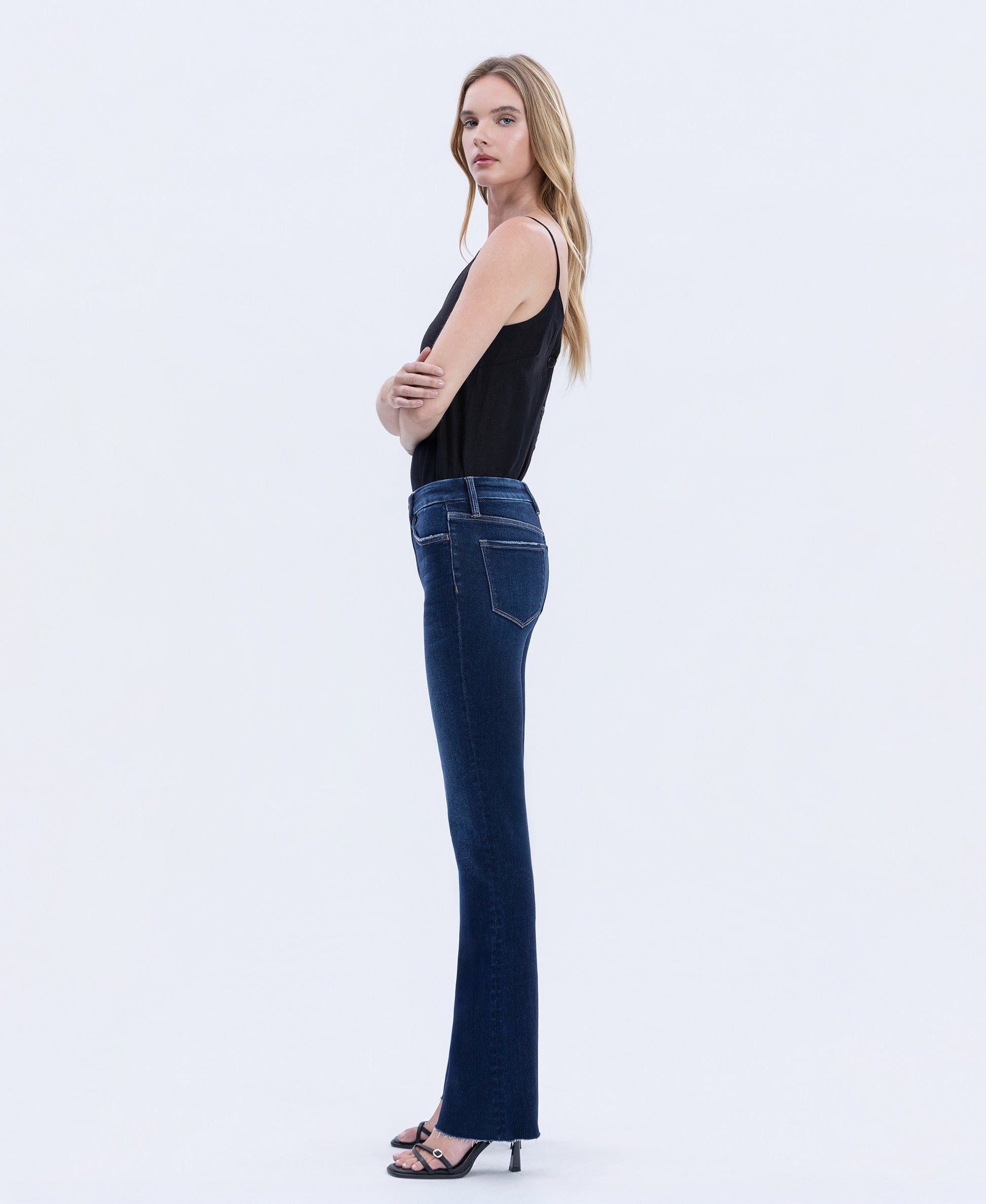 Left side product images of Uplifted Gleam - High Rise Seamless WB Raw Hem Bootcut Jeans