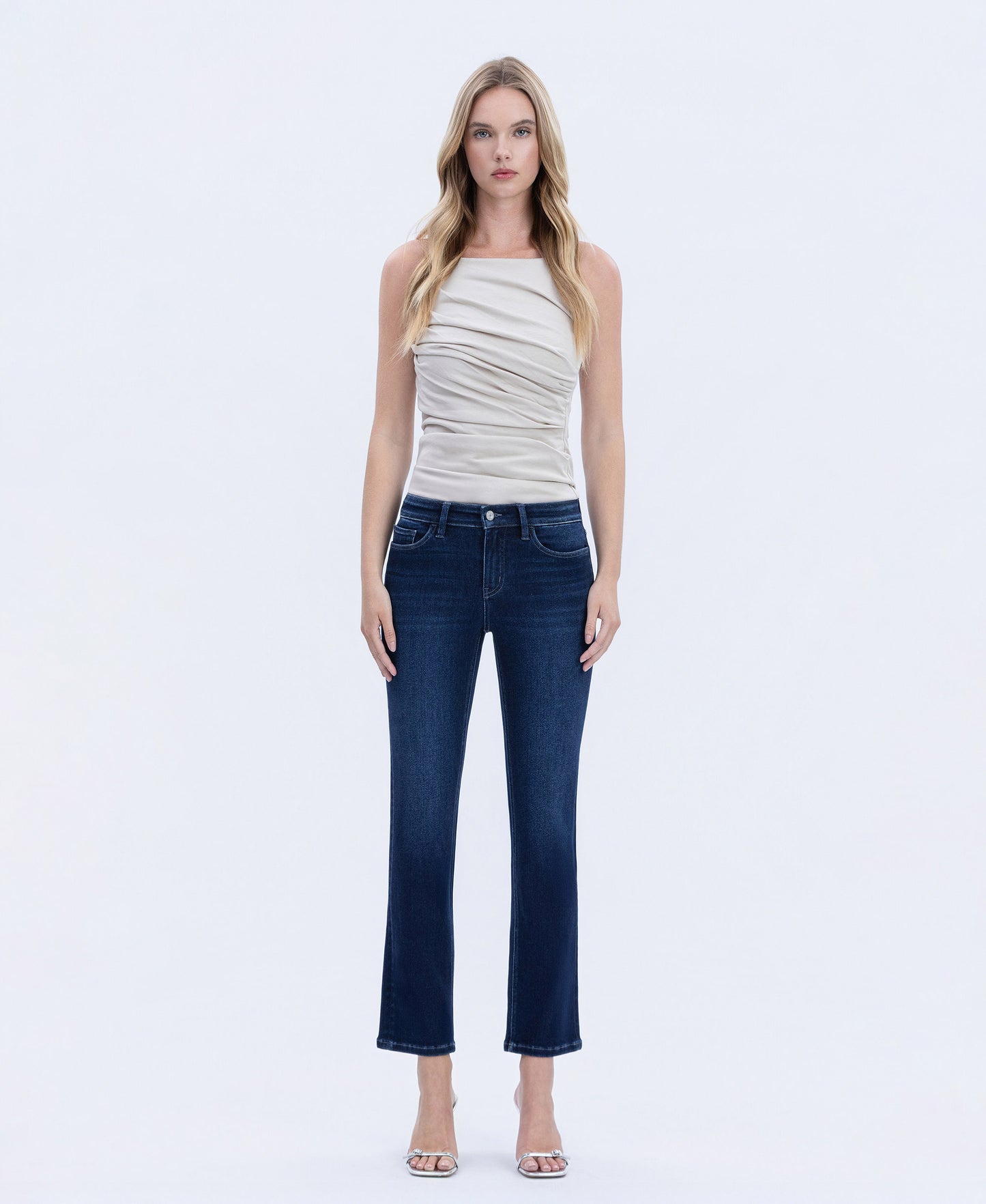 Front product images of Glorious Joy - Mid Rise Ankle Slim Straight Jeans