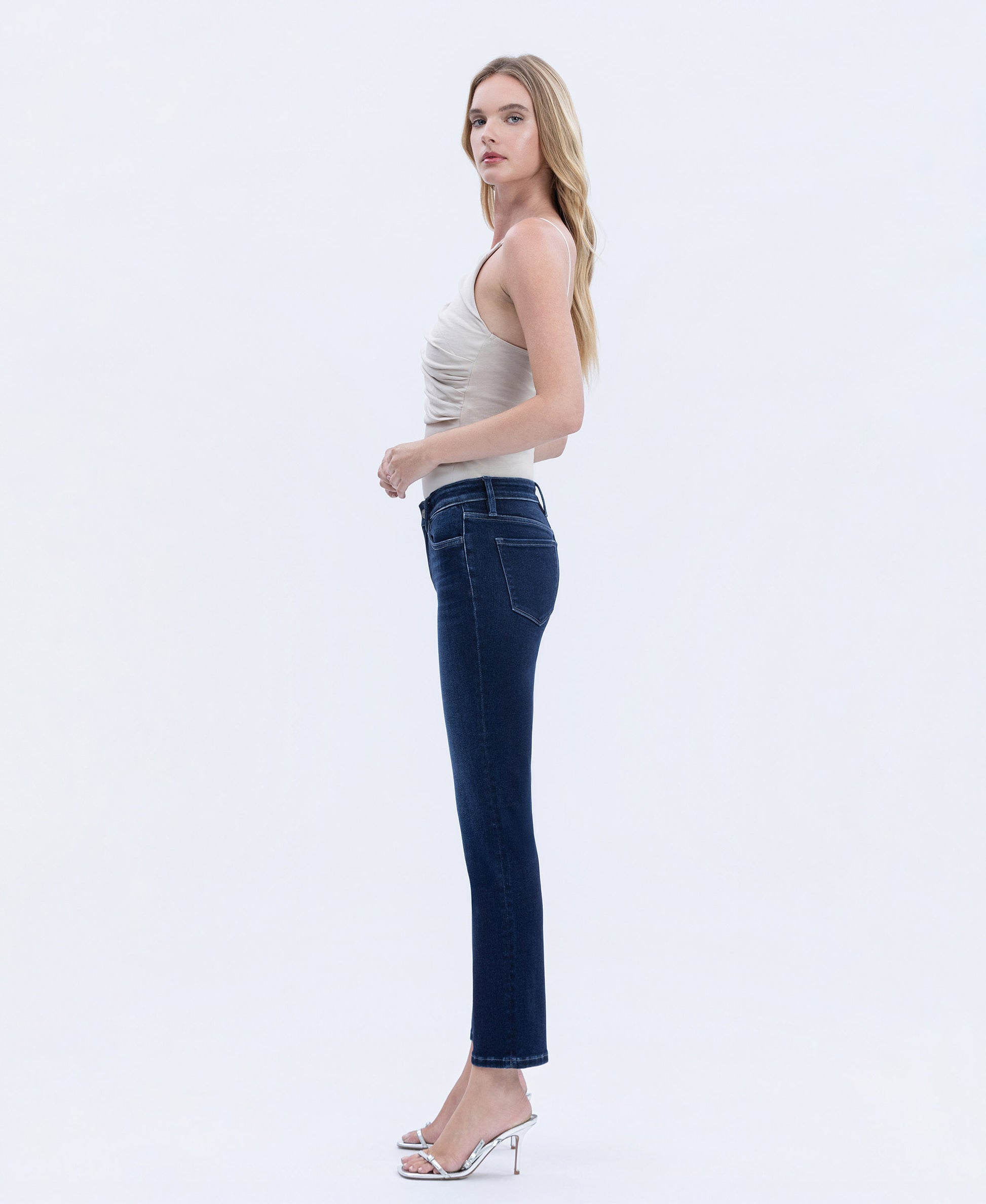 Left side product images of Glorious Joy - Mid Rise Ankle Slim Straight Jeans