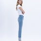 Right side product images of Elegant Serenity - High Rise Rhinestone Cuffed Slim Straight Jeans