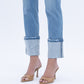 detail image of Elegant Serenity - High Rise Rhinestone Cuffed Slim Straight Jeans