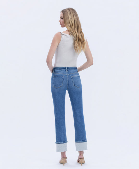 Back product images of Radiant Dream - High Rise Rhinestone Cuffed Slim Straight Jeans