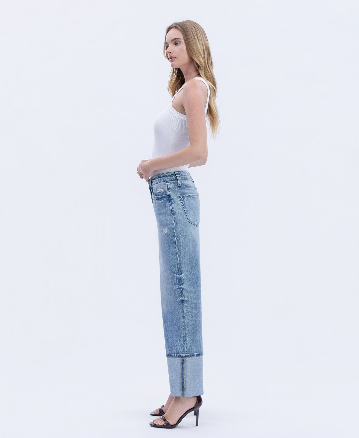 Left side product images of Vital Symphony - High Rise Cuffed Wide Leg Jeans