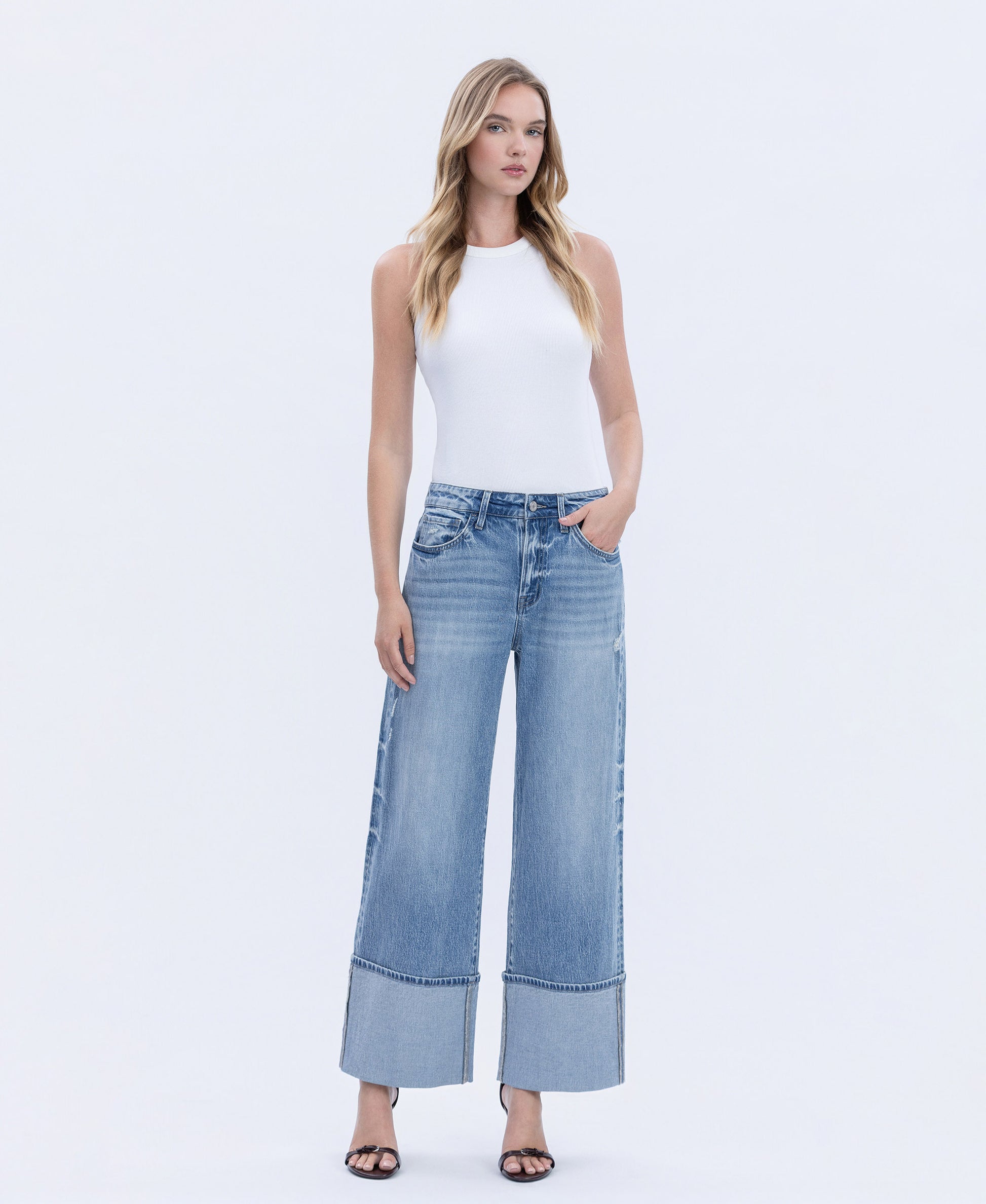 Front product images of Vital Symphony - High Rise Cuffed Wide Leg Jeans