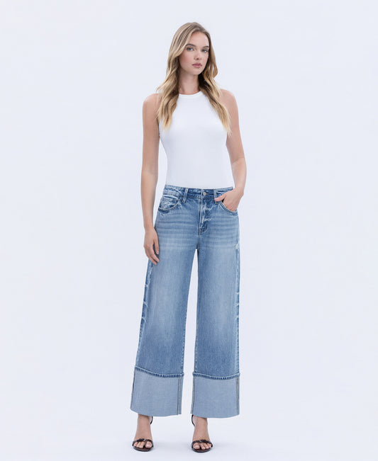 Front product images of Vital Symphony - High Rise Cuffed Wide Leg Jeans