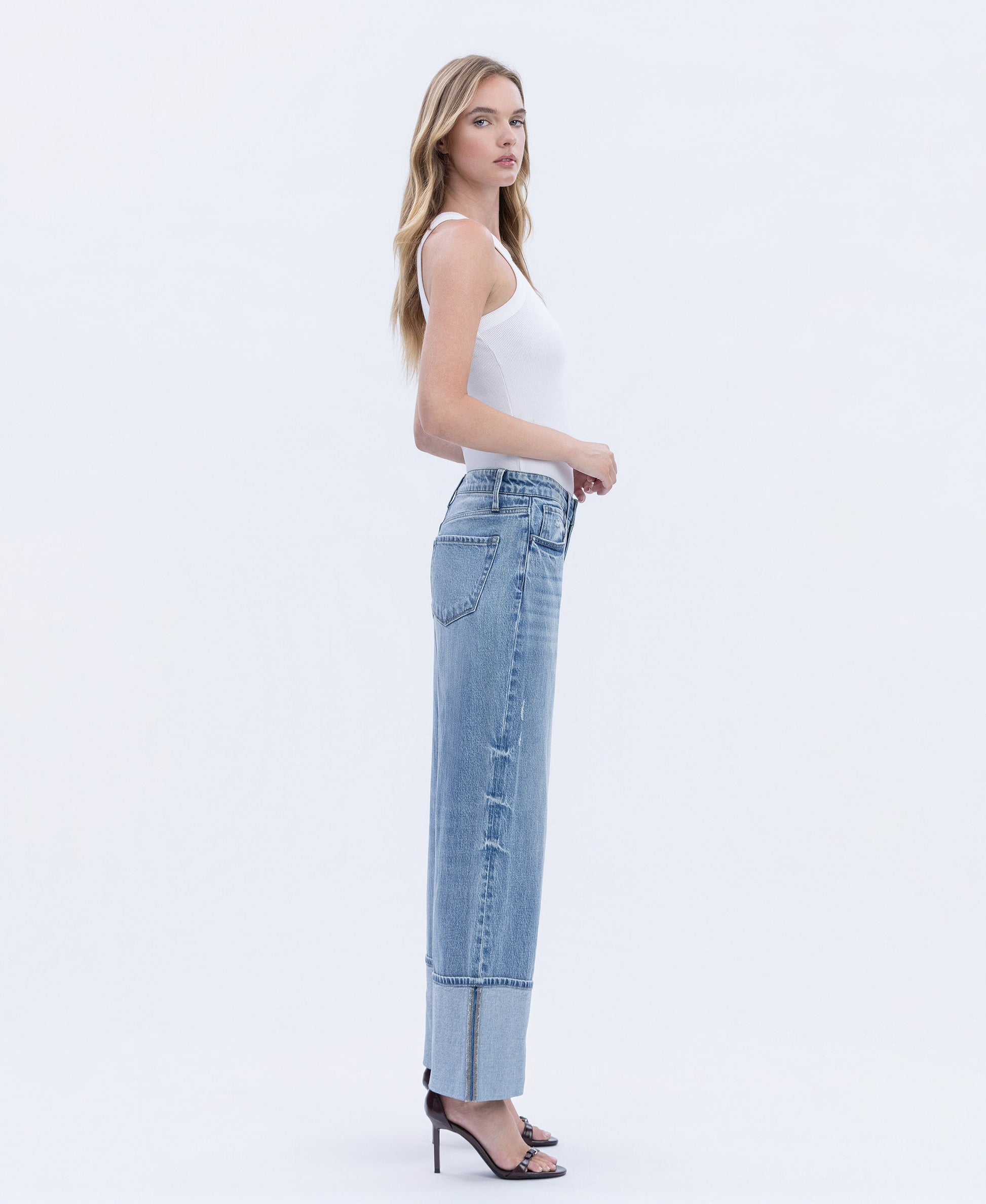 Right side product images of Vital Symphony - High Rise Cuffed Wide Leg Jeans