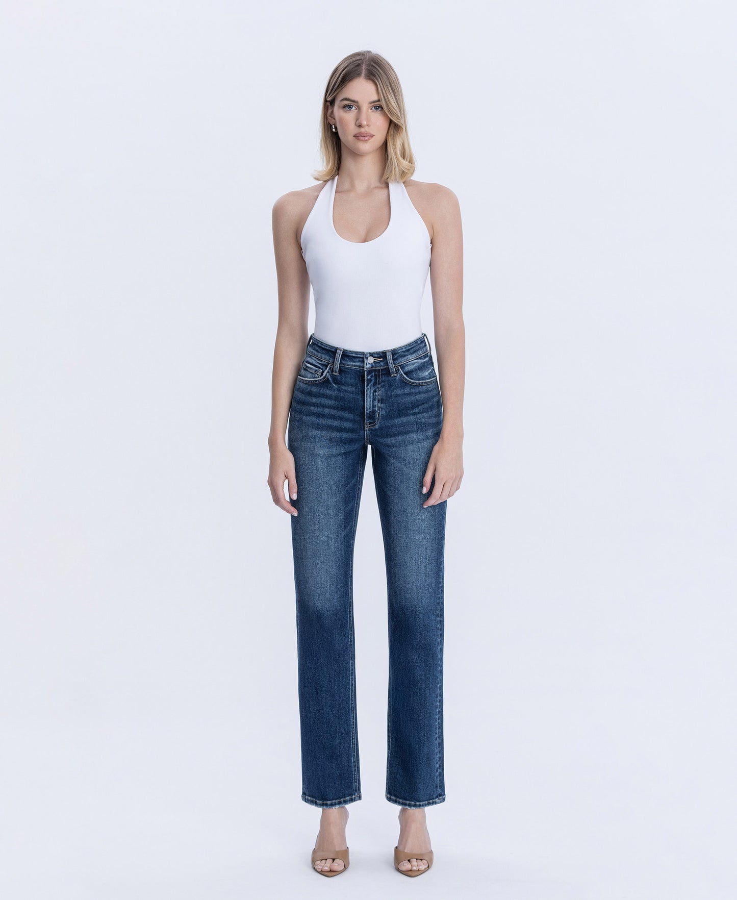 Front product images of Celestial Glow - High Rise Full Length Straight Jeans