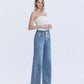 Right 45 degrees product image of Vibrant Essence - Super High Rise Elastic Waistband Wide Leg Jeans