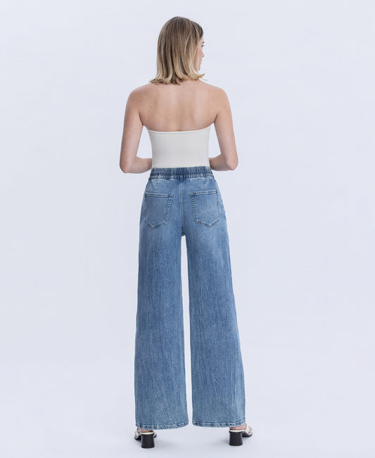 Back product images of Vibrant Essence - Super High Rise Elastic Waistband Wide Leg Jeans