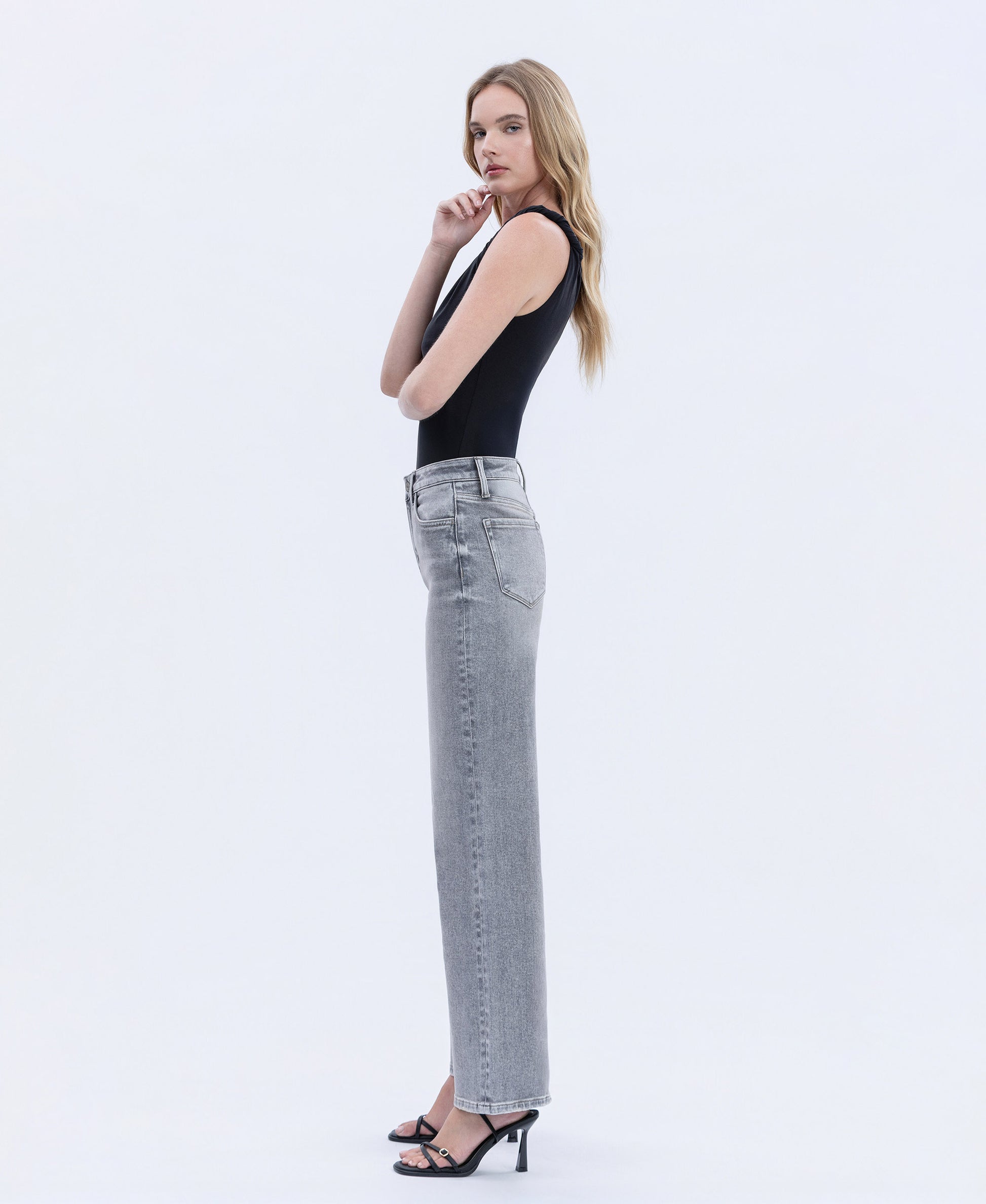 Left side product images of Heavenly - High Rise Full Length Wide Leg Jeans