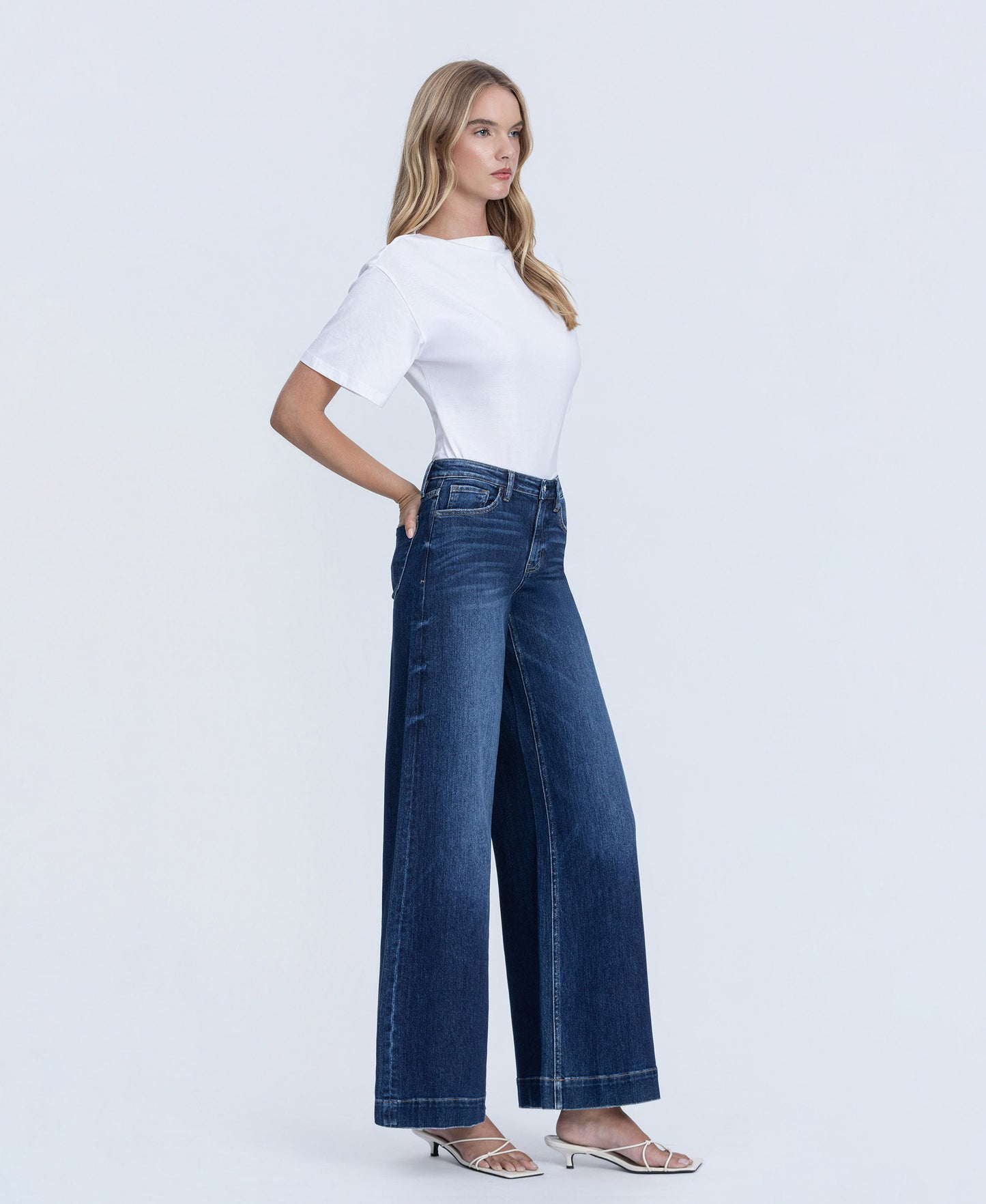 Right 45 degrees product image of Beaming - High Rise Fused Waistband Palazzo Jeans