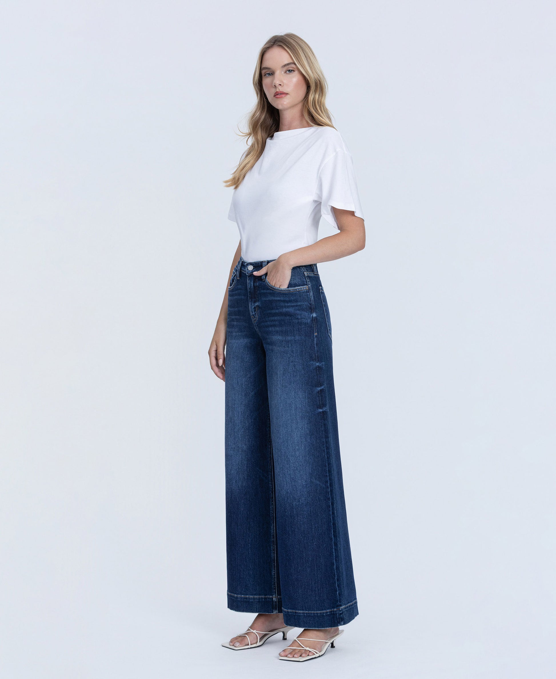 Left 45 degrees product image of Beaming - High Rise Fused Waistband Palazzo Jeans