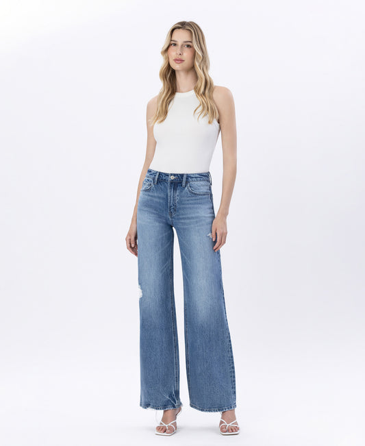 Front product images of Resounding - High Rise Distressed Wide Leg Jeans