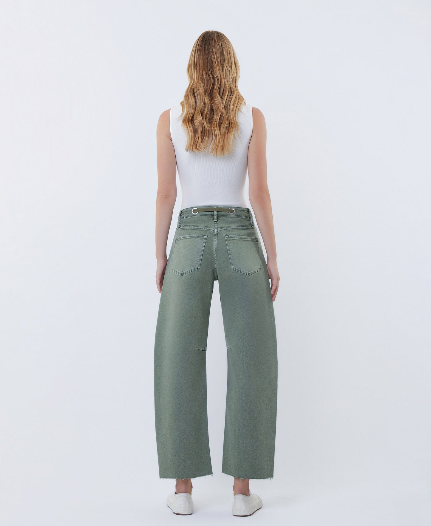 Back product images of Olive - Super High Rise Drawstring WB Wide Barrel Jeans