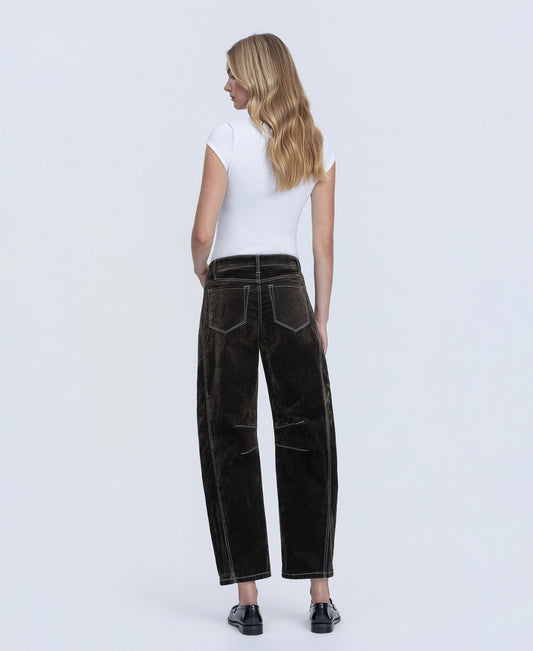 Back product images of Velvet Stone - High Rise Velvet Flocked Barrel Jeans