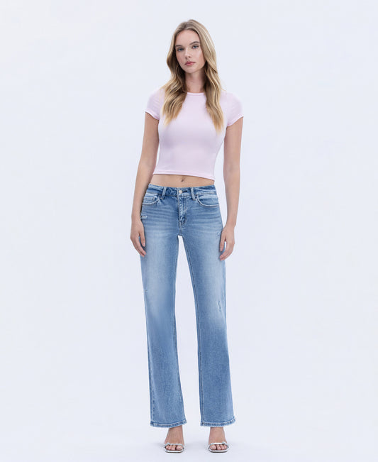 Front product images of LT Stone Wash - Mid Rise Full Length Slim Wide Leg Jeans