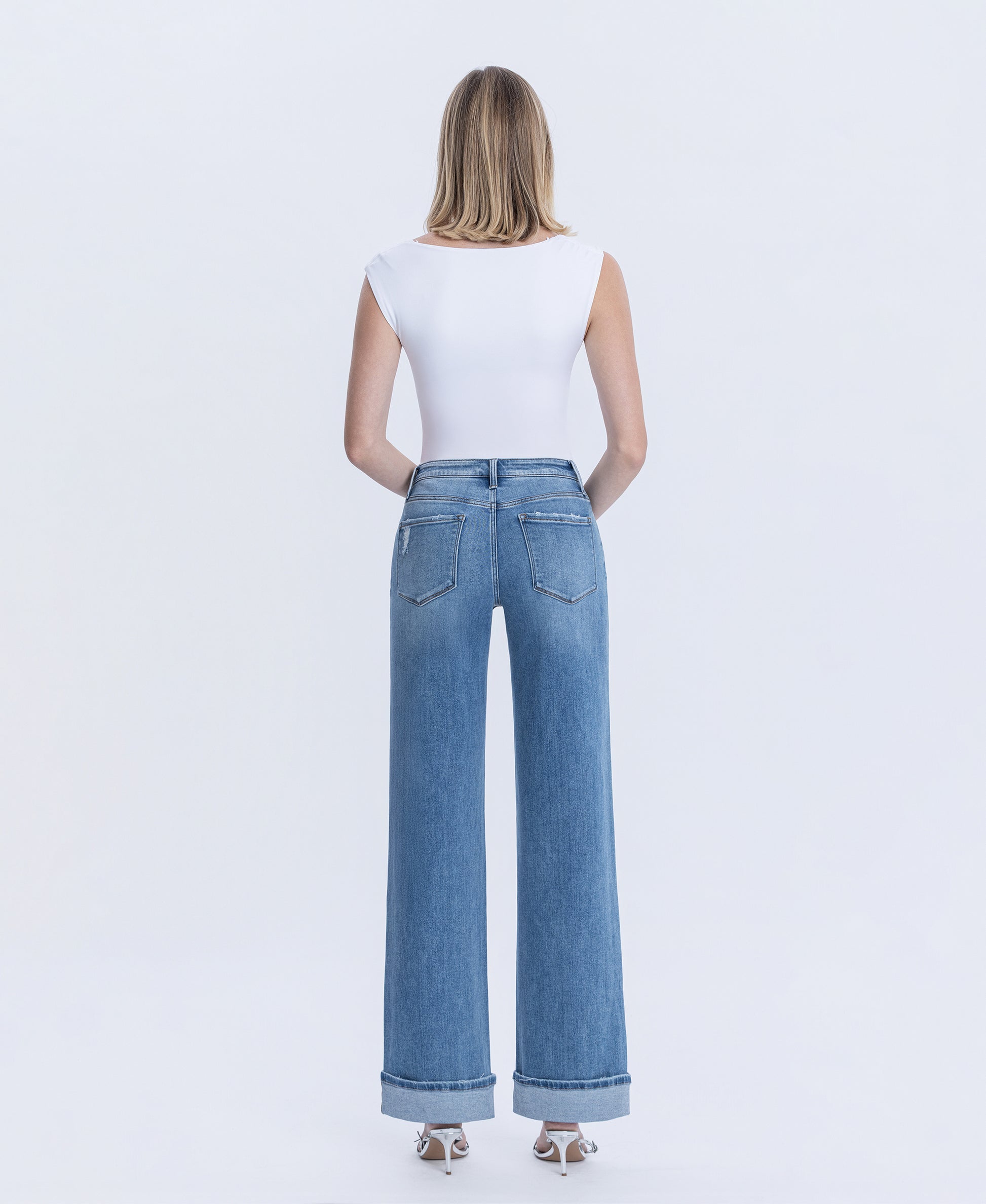 Back product images of Westbury - High Rise Full Length Cuffed Baggy Wide Leg Jeans