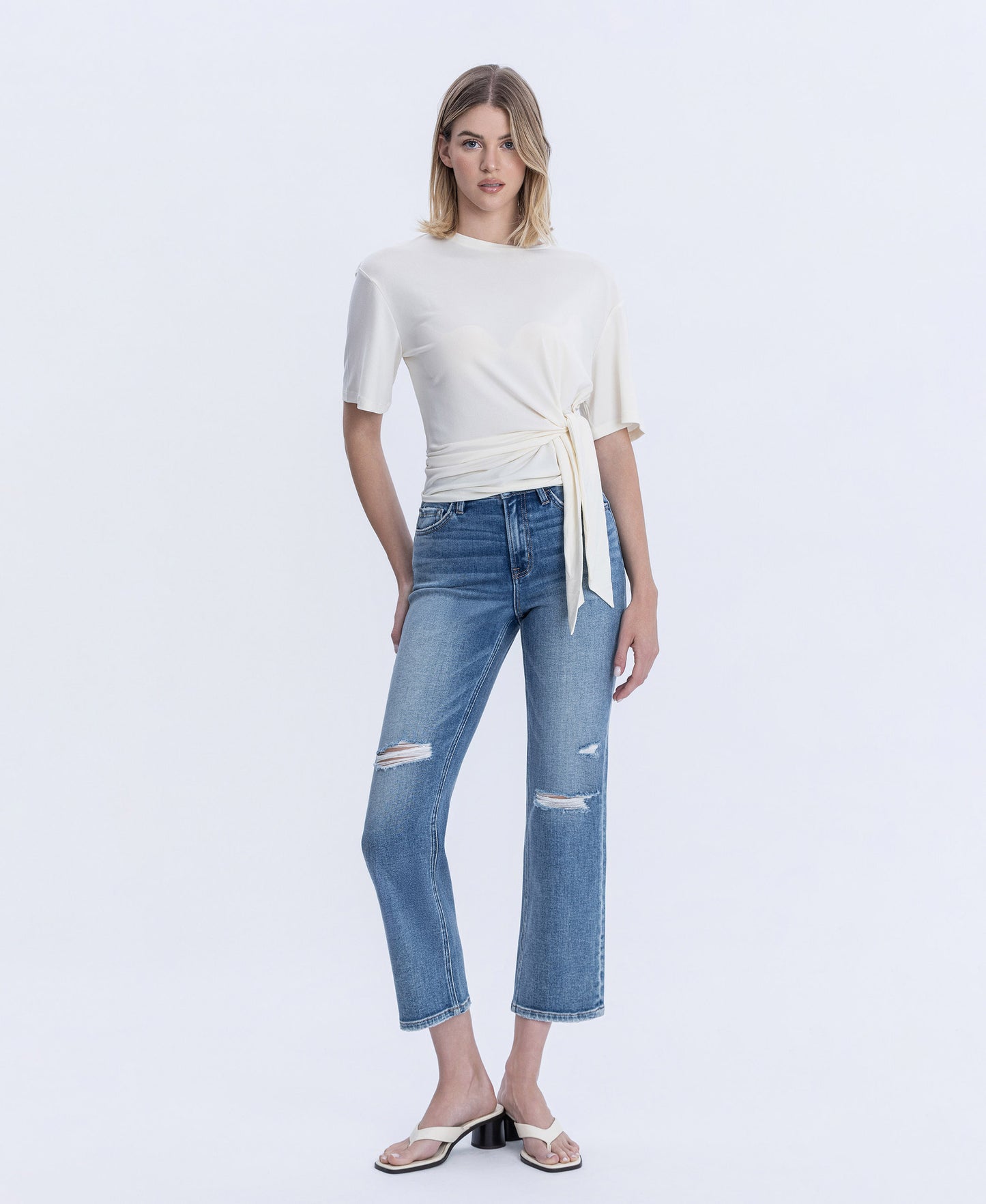 Front product images of Intimacy - High Rise Distressed Ankle Straight Jeans