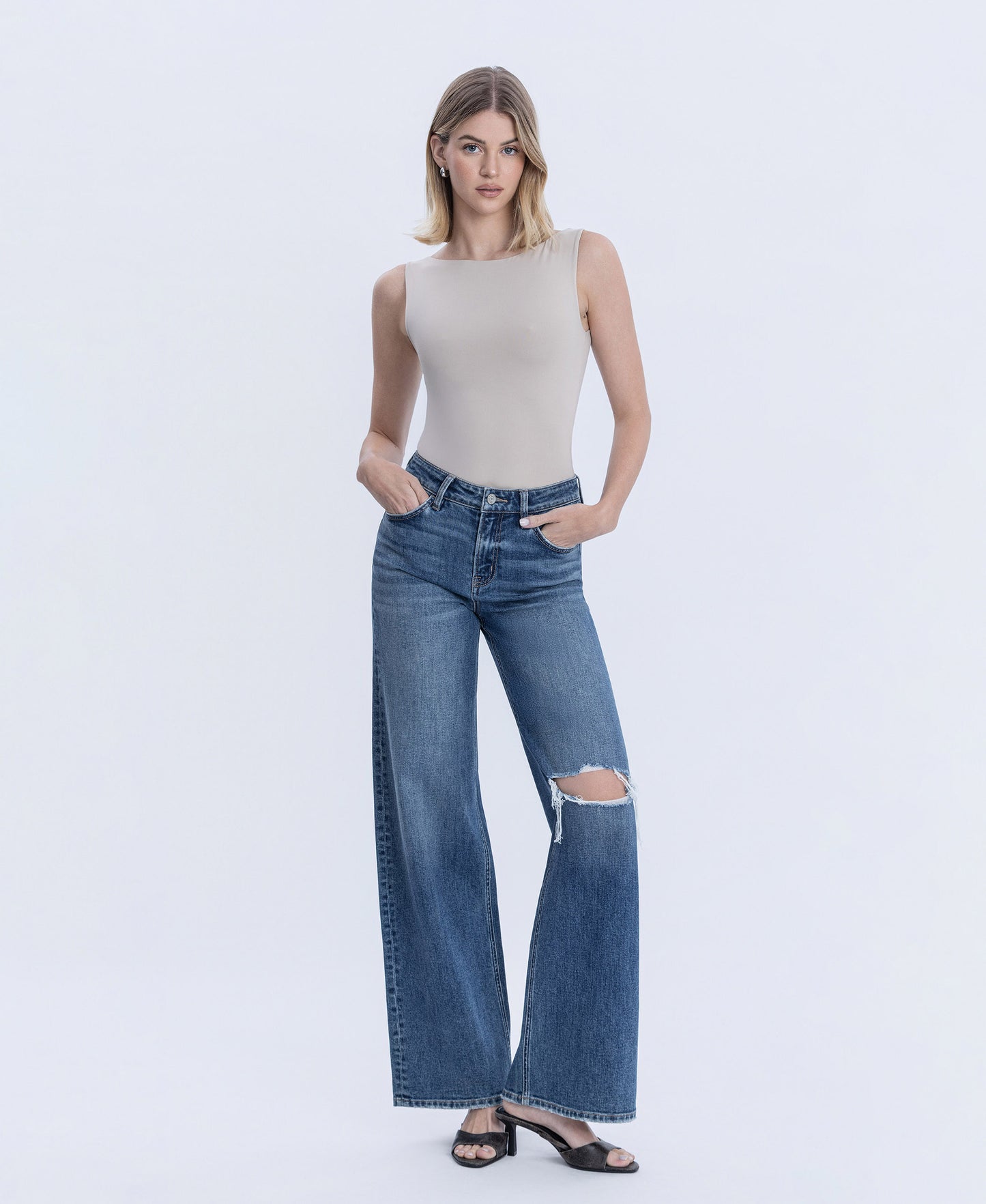 Front product images of Seduction - High Rise Distressed Wide Leg Jeans