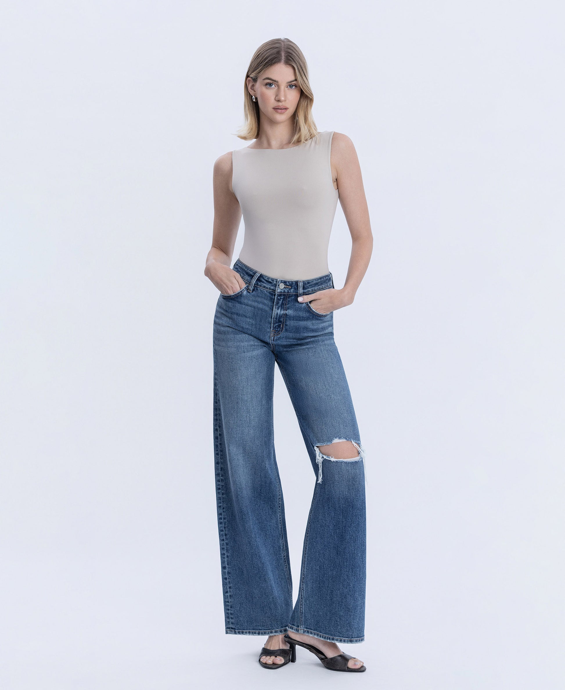 Front product images of Seduction - High Rise Distressed Wide Leg Jeans