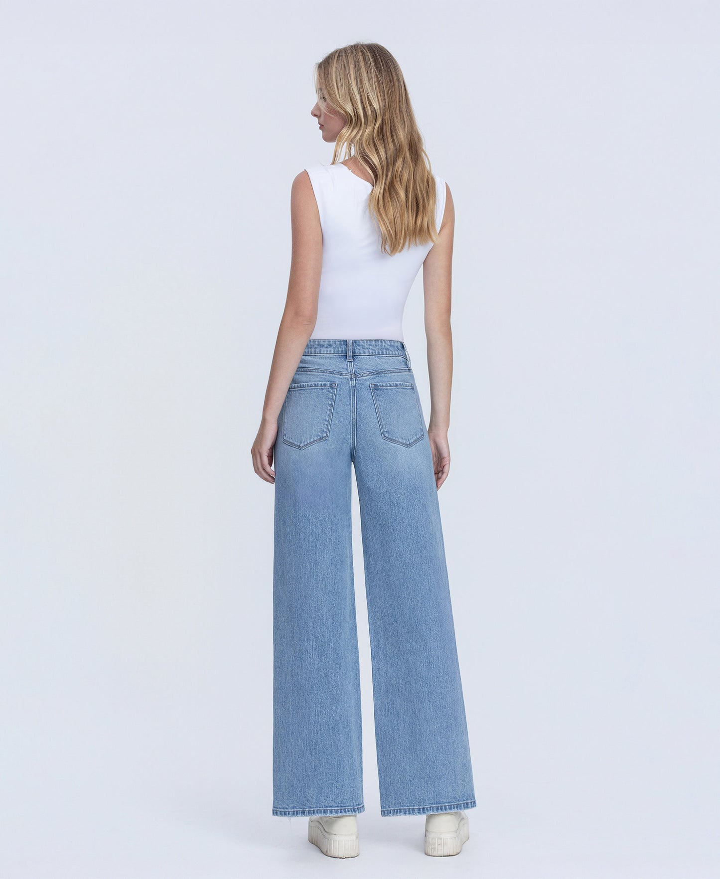 Back product images of Allure - High Rise Distressed Hem Wide Leg Jeans
