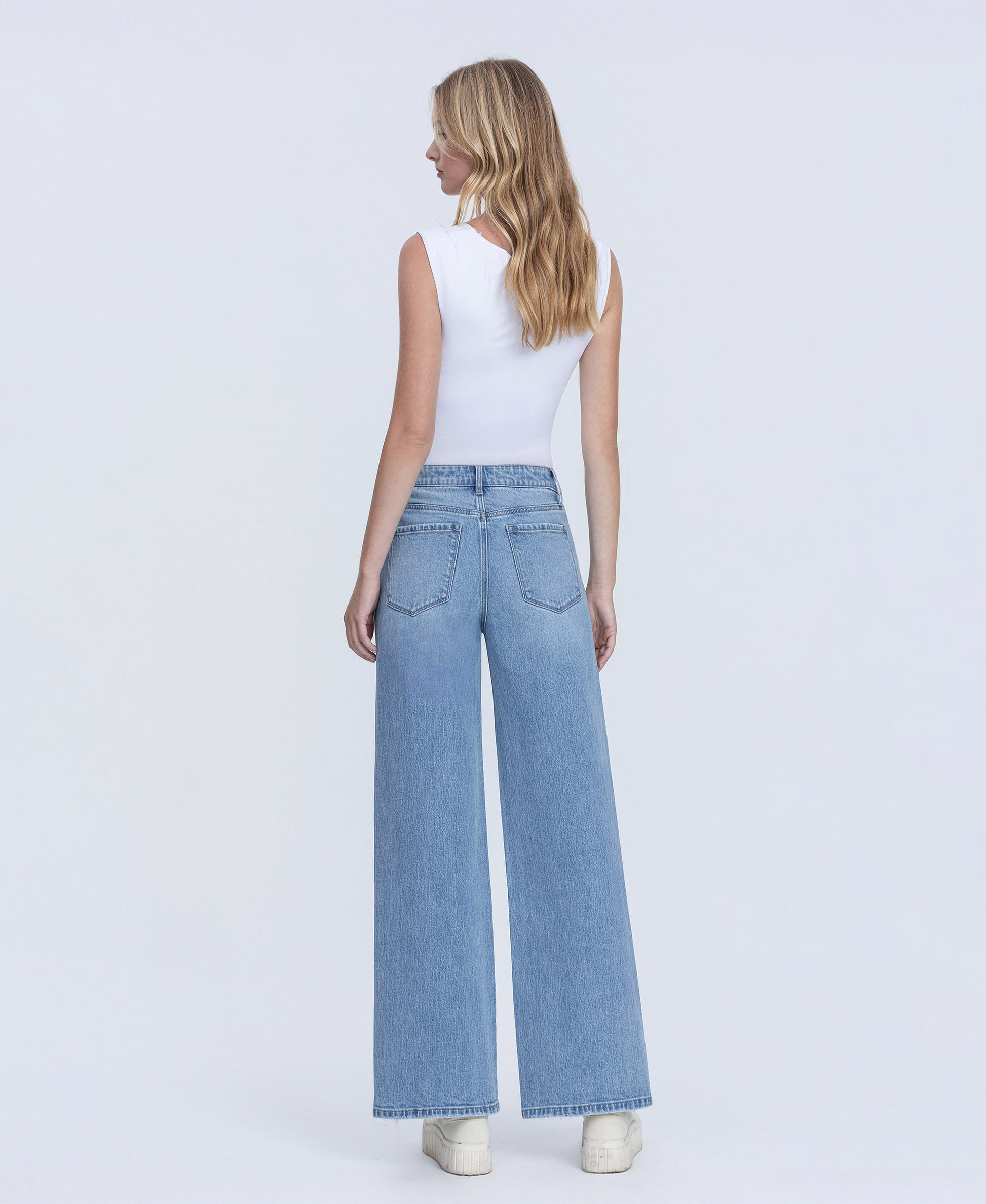 Back product images of Allure - High Rise Distressed Hem Wide Leg Jeans
