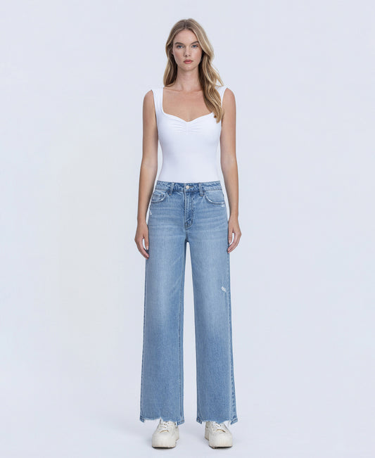 Front product images of Allure - High Rise Distressed Hem Wide Leg Jeans