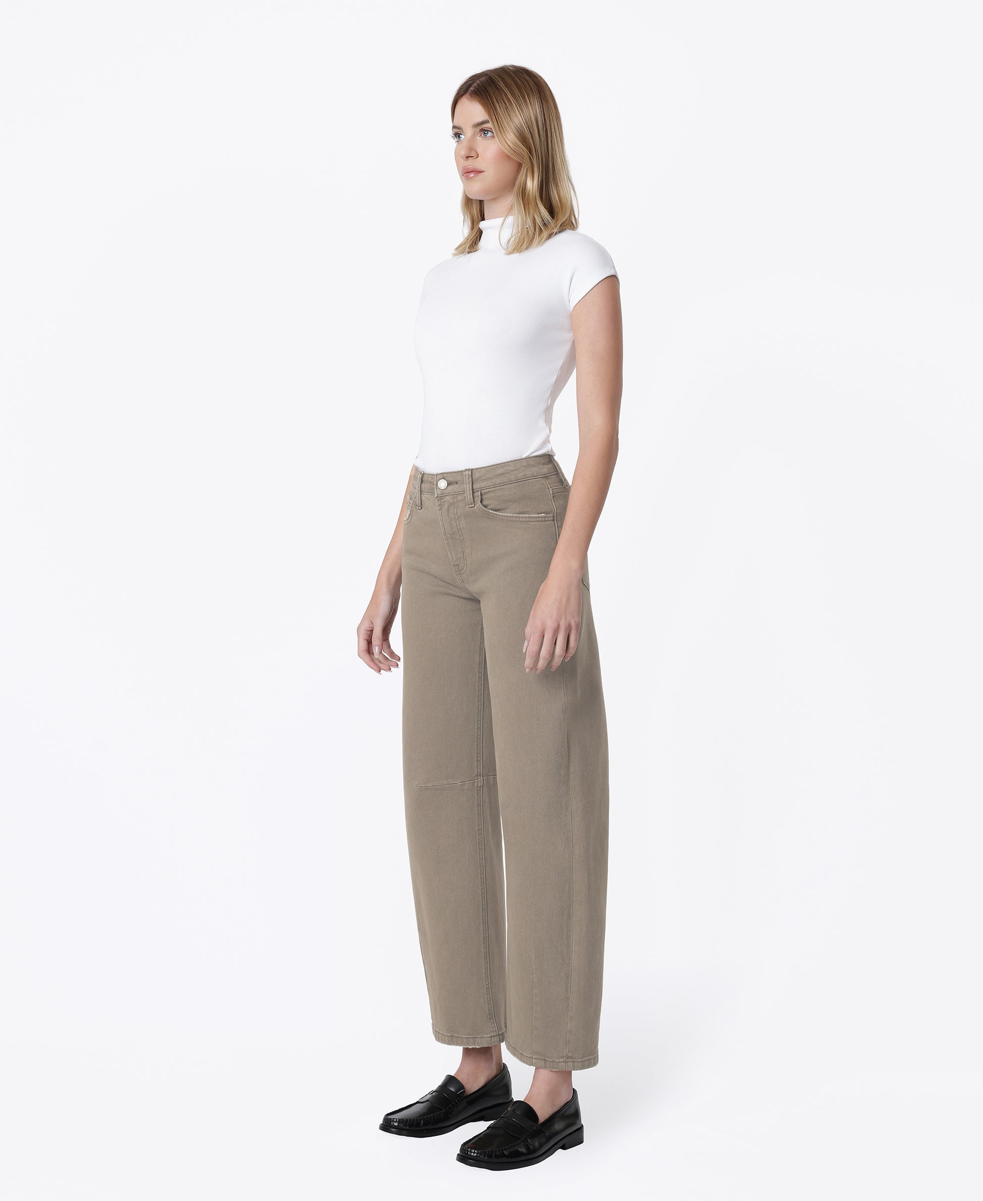 Left 45 degrees product image of Ash - High Rise Darted Ankle Wide Barrel Jeans