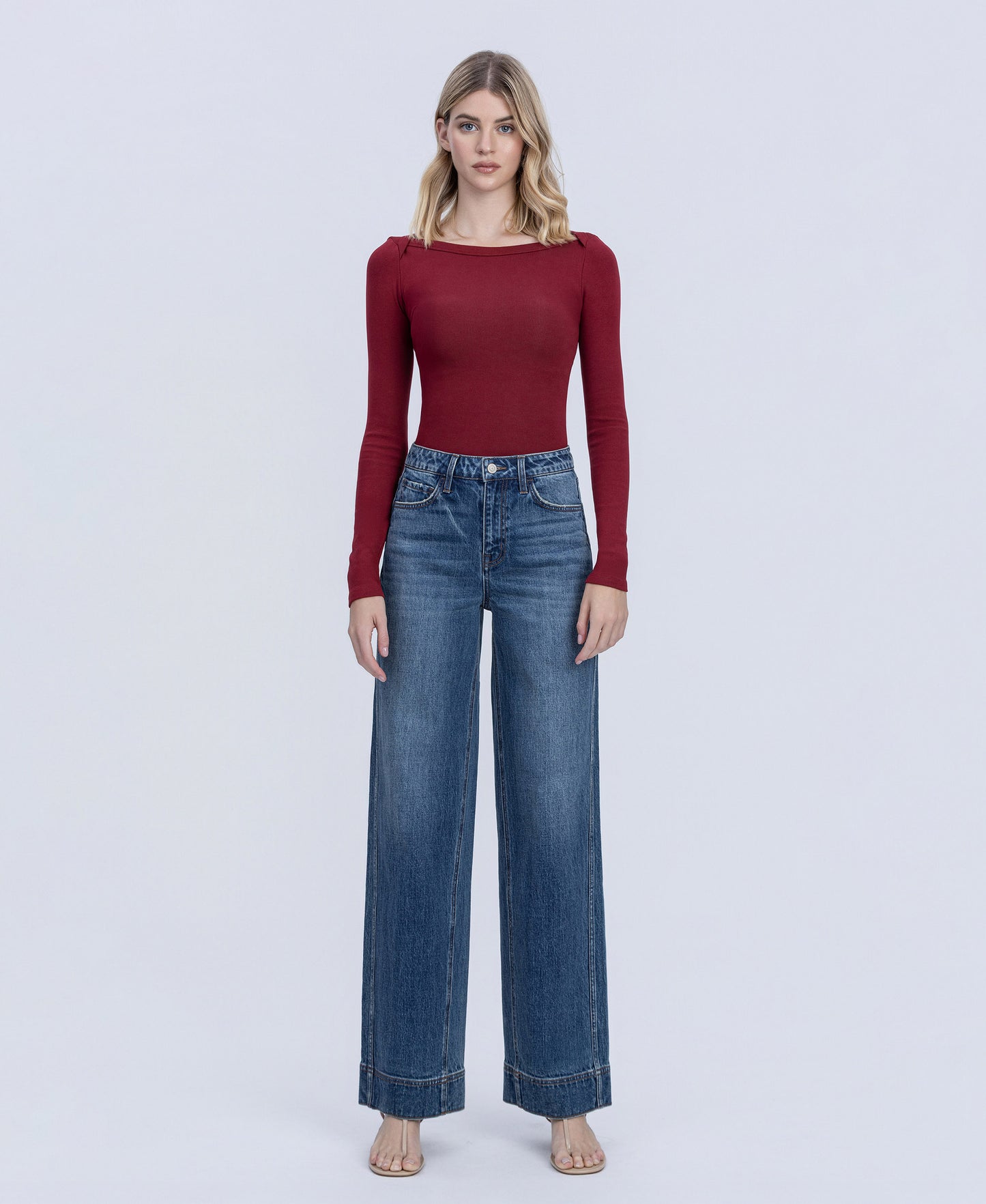 Front product images of Celestial - Super High Rise Trouser Hem Baggy Wide Leg Jeans
