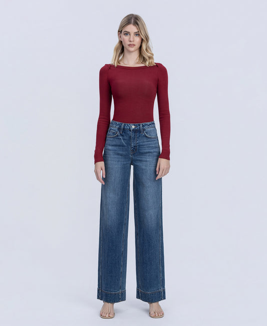 Front product images of Celestial - Super High Rise Trouser Hem Baggy Wide Leg Jeans