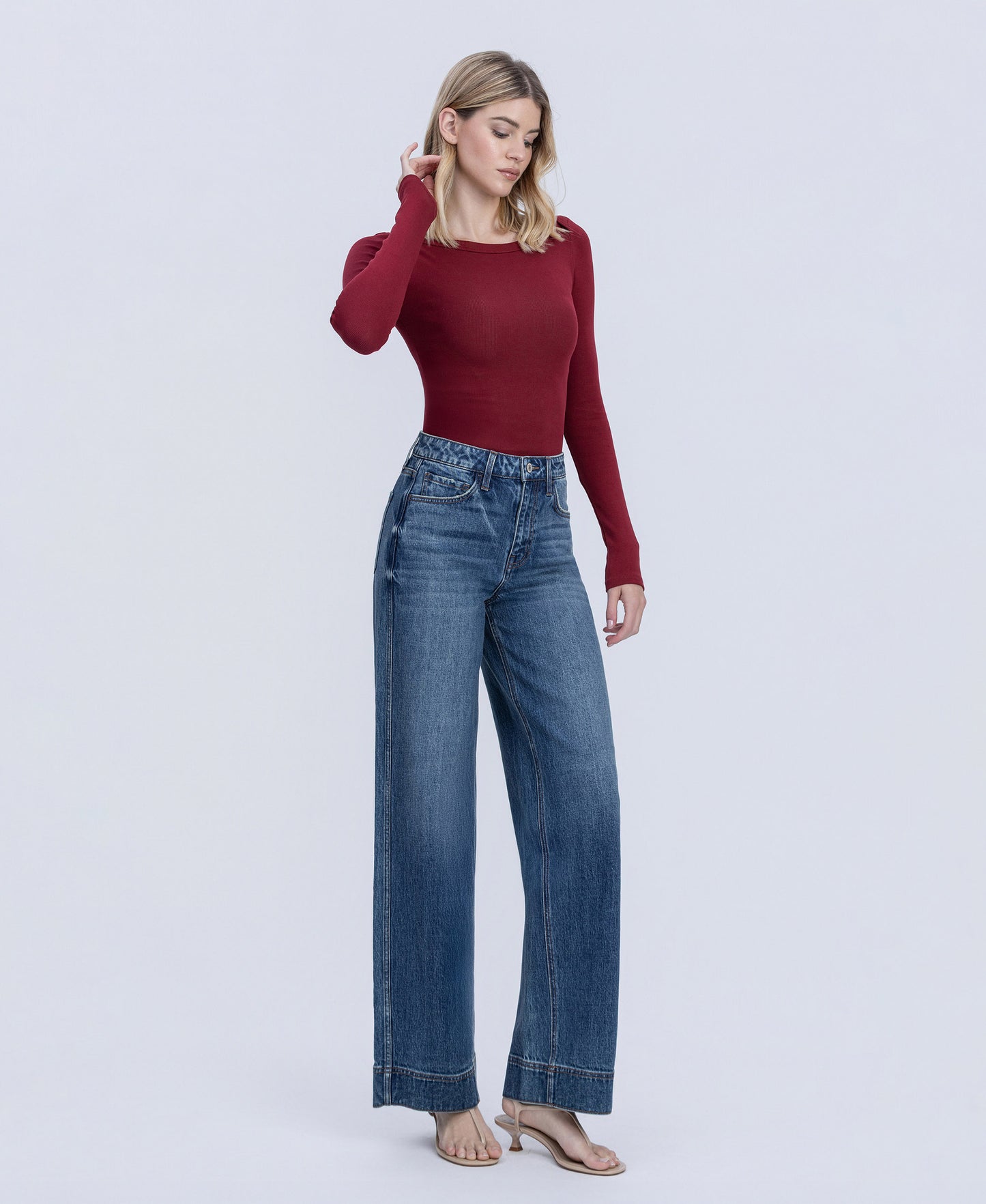 Right 45 degrees product image of Celestial - Super High Rise Trouser Hem Baggy Wide Leg Jeans