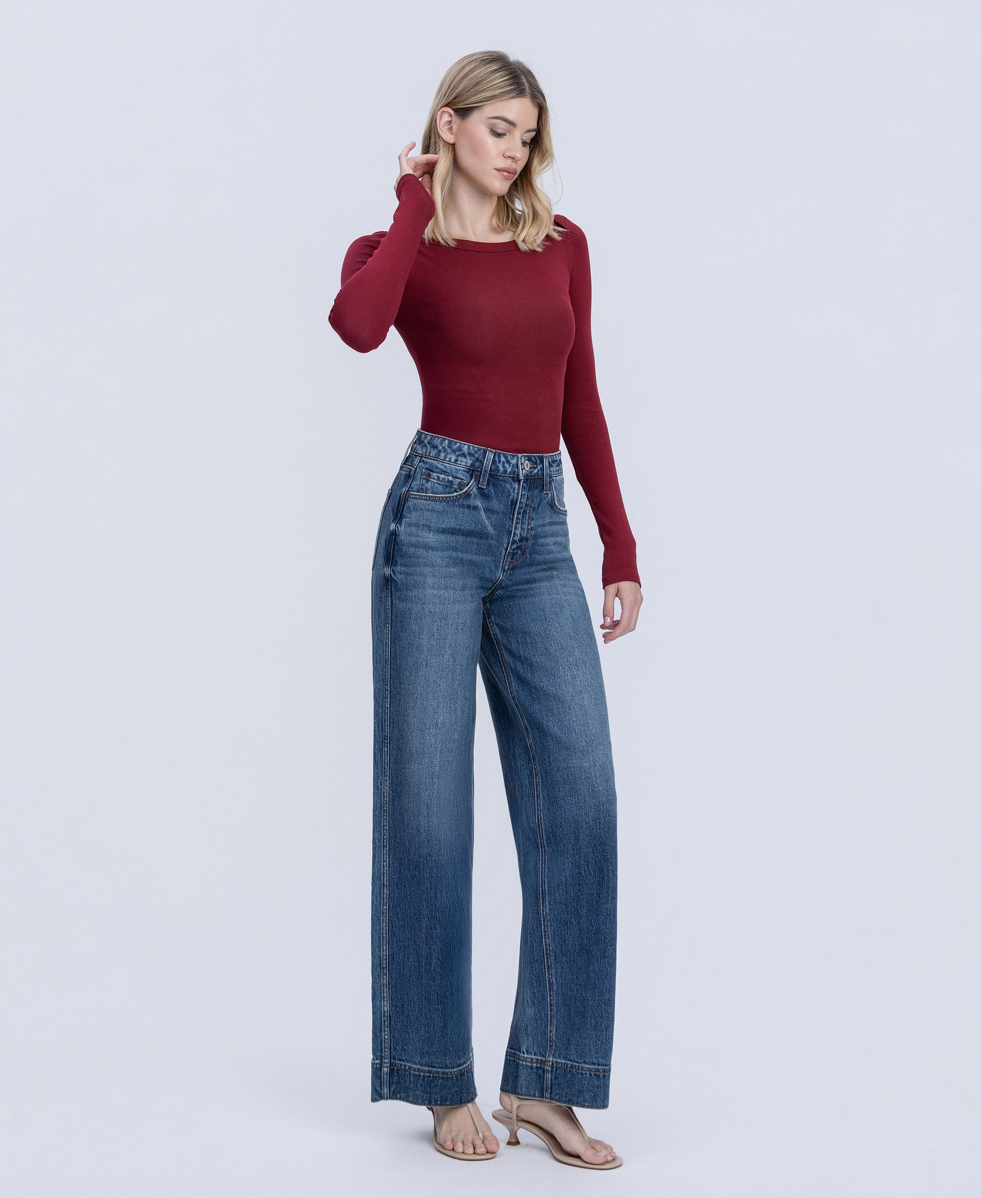 Right 45 degrees product image of Celestial - Super High Rise Trouser Hem Baggy Wide Leg Jeans