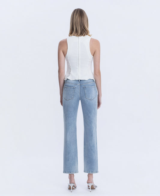 Back product images of Beautiful Goddess - High Rise Pearl & Rhinestone Straight Jeans