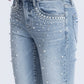 detail image of Beautiful Goddess - High Rise Pearl & Rhinestone Straight Jeans