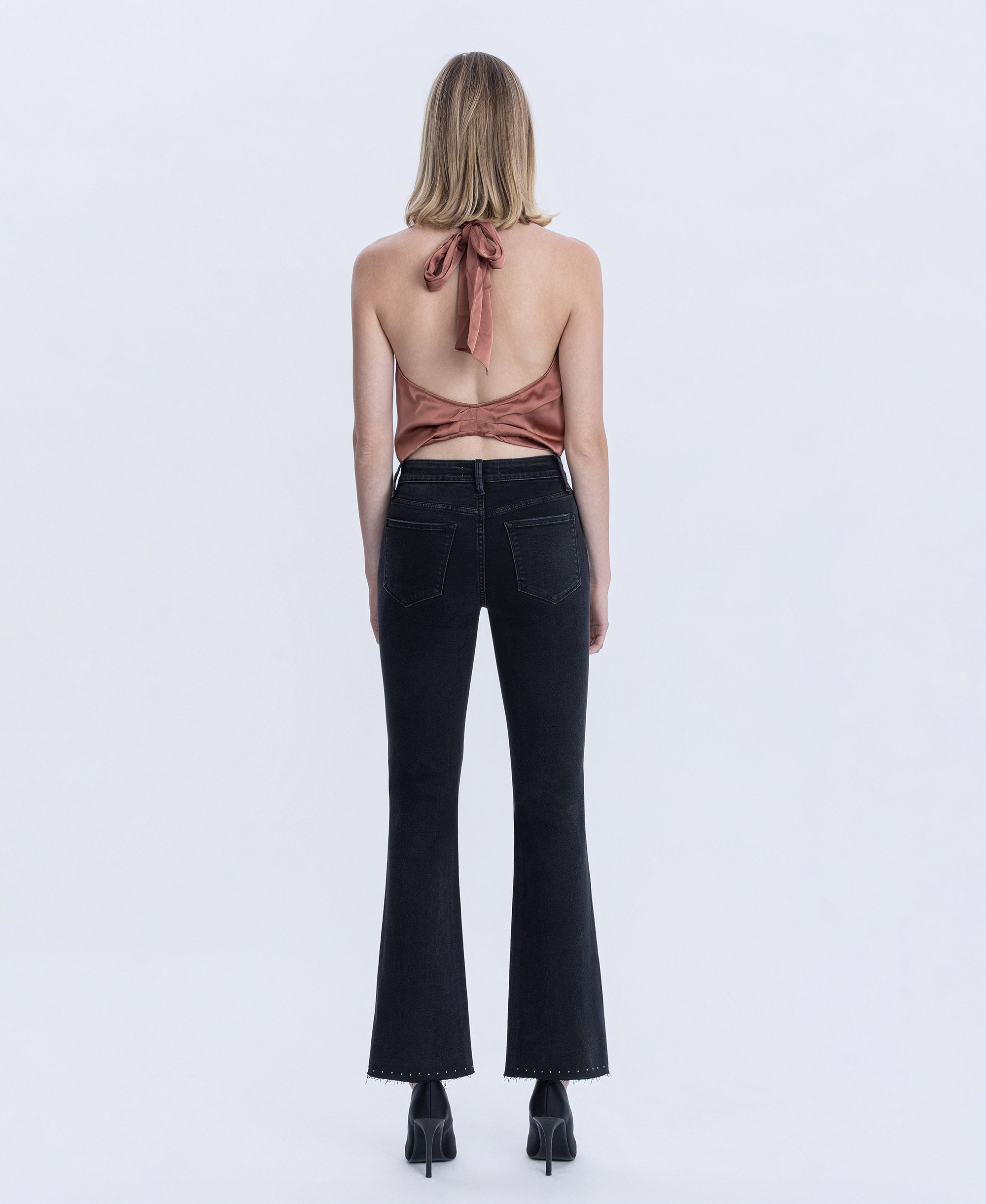 VERVET Black High Rise Pearl Embellished Bootcut Jeans