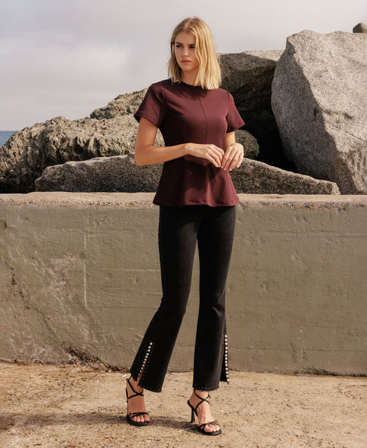 Black - High Rise Pearl Embellished Bootcut Jeans