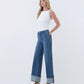Left 45 degrees product image of Serene Bloom - High Rise Slant Pocket Cuffed Ankle Wide Leg Jeans