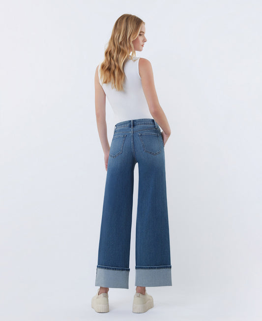 Back product images of Serene Bloom - High Rise Slant Pocket Cuffed Ankle Wide Leg Jeans