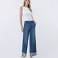Right 45 degrees product image of Serene Bloom - High Rise Slant Pocket Cuffed Ankle Wide Leg Jeans