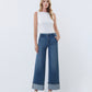 Front product images of Serene Bloom - High Rise Slant Pocket Cuffed Ankle Wide Leg Jeans